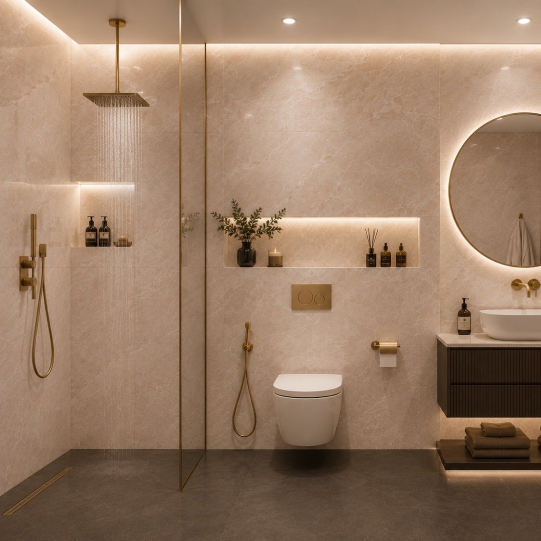 AL Agasiya Beige Marble Bathroom Tiles - My Home Studio